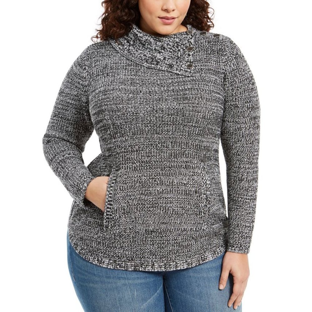 New Style & Co Plus Size Button Trim Knit Sweater